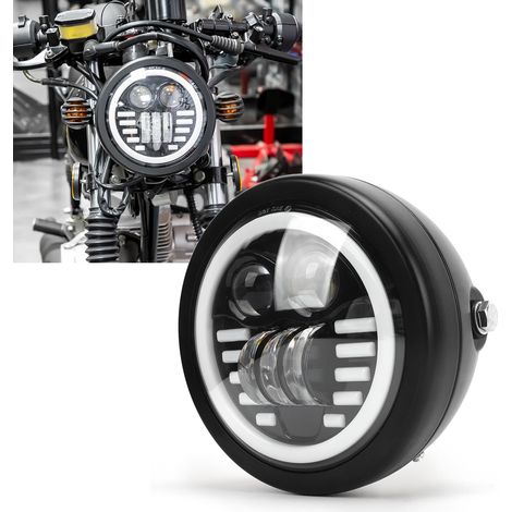 Motorradmodifikation: 6,5-Zoll-Doppelaugen-Zweifarbenscheinwerfer, universelle 12V-Retro-LED-Angel-Eye-Scheinwerfer für Offroad-Motorräder und -Roller, ohne Halterung. (1/5)