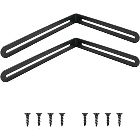 Équerre d'angle à 90° - Lot de 2 équerres d'angle en acier inoxydable en forme de L (200 + 165 mm) x 24 mm pour meubles (armoires, tables, chaises), noir (1/5)