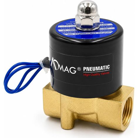 Électrovanne 3/8" – Corps en cuivre, 12V DC, joint Viton, normalement fermé, pour air, gaz, arrosage, carburant, huile (1/5)