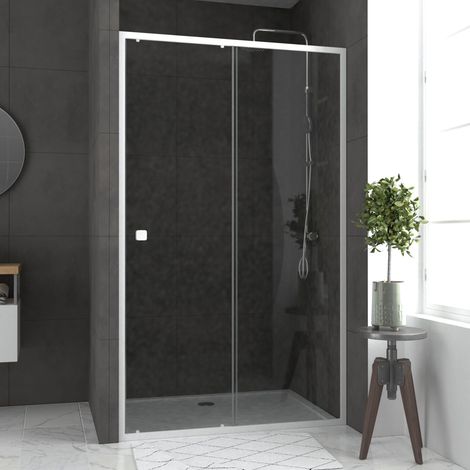 Porta Doccia Scorrevole bianca 120x185 cm + Piatto doccia 120x80 - WHITY SLIDE