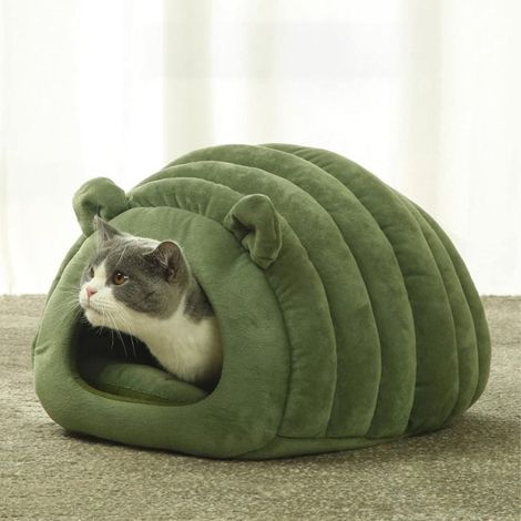 Niche d’Intérieur pour Chat – Maison Dôme Chaude avec Coussin Amovible, Panier Abri d’Hiver vert -404035 cm (1/5)