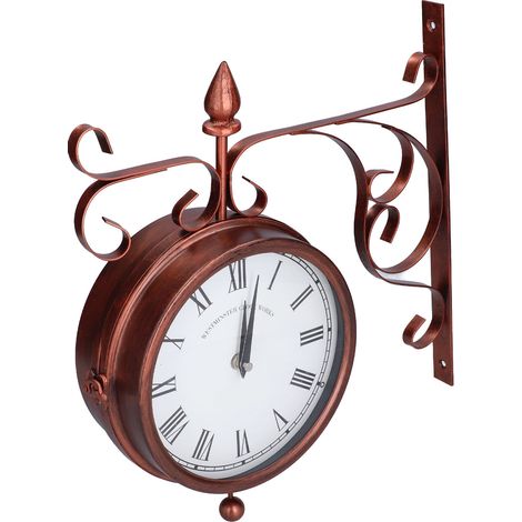 Horloge murale double face style espagnol antique en fer forgé, design créatif rétro, horloge électronique pour salon, sans piles, avec certification CE. (1/5)