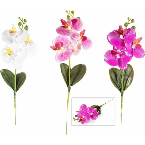 Branches d'orchidées artificielles, lot de 12, H. 28 cm (41,5 cm avec tige)