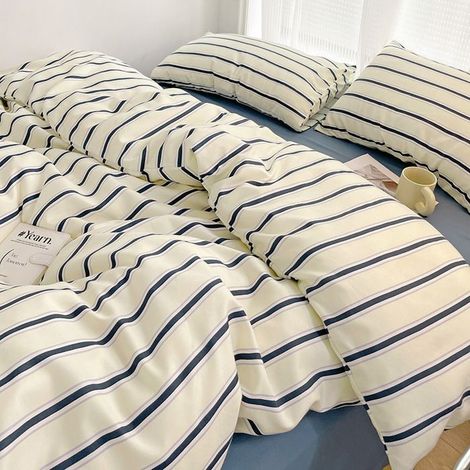 Ensemble de Housse de Couette, Rayures Housse de Couette 200x230 avec Drap 230 × 235 cm et 2 Taies d'oreiller 48x74 cm,Bleu (1/3)