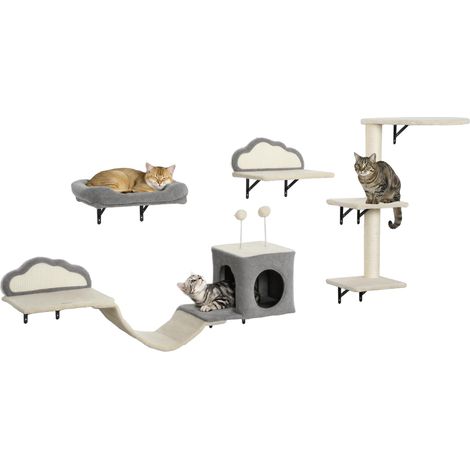 Arbre à chat mural, surfaces à griffer en sisal, ensemble de 4 pièces, pour 1 à 3 chats, beige produit de qualité avec garantie satisfait ou remboursé