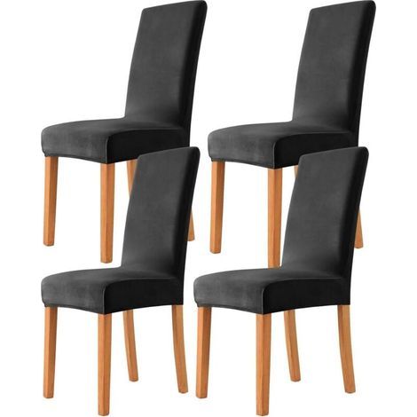 4-teiliges Set universeller Stretch-Samt-Stuhlhussen für Esszimmer, Küche und Wohnzimmer, weich und bequem, schwarz (1/4)