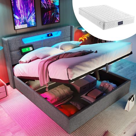 letto contenitore 140x200 USB Type C LED grigio OKMYHOME (1/5)