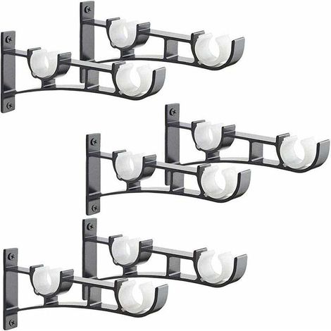 6pcs tringle à rideau en métal robuste, support de tringle à rideau, double support de tringle à rideau, support de tringle à rideau en aluminium, support de tringle à rideau noir (1/5)