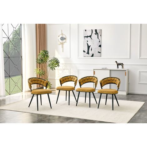 Set di 2 sedie da pranzo in velluto giallo con struttura in metallo nero, design moderno, braccioli assenti (1/5)