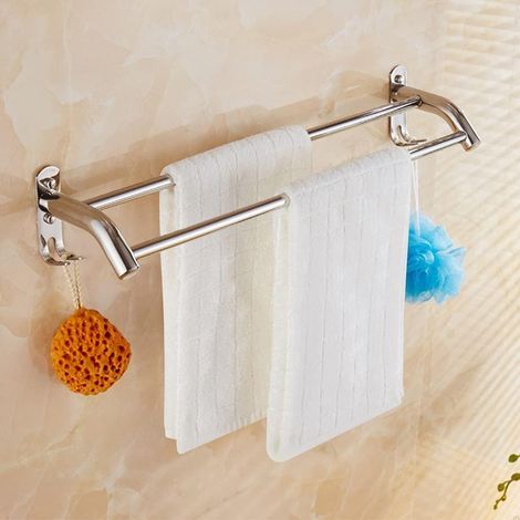 Portasciugamani cromato, mensola portasciugamani in acciaio inox, portasciugamani da bagno a parete con ganci, 60 cm (1/5)