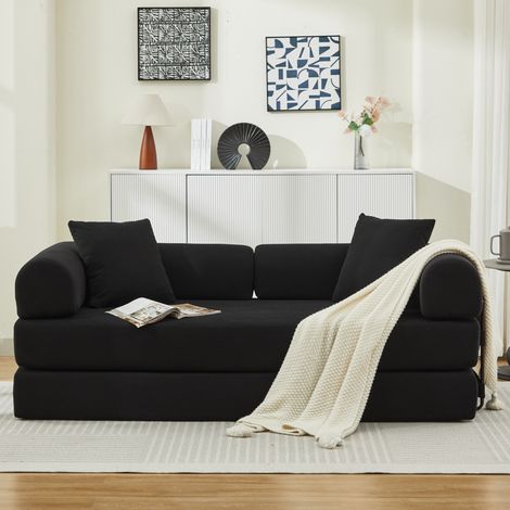 Faltbares Schlafsofa aus schwarzem Cord, mit 2 Kissen, ohne Montage (1/5)