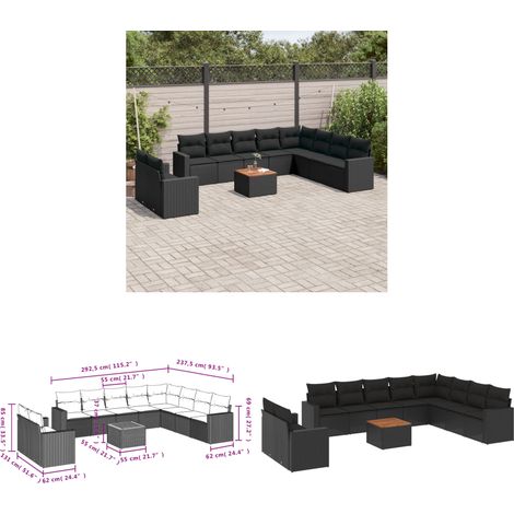 11-tlg. Garten-Sofagarnitur mit Kissen Schwarz Poly Rattan - Gartensorte - Gartenmöbelset - Outdoor Möbel - Lounge Set - Esstischgarnitur - Home & Living (1/3)