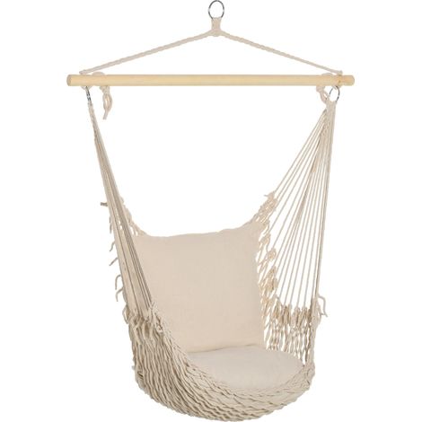 Fauteuil suspendu extérieur et intérieur chaise hamac balançoire avec coussins, tissage en coton, charge 120 Kg, blanc (1/5)