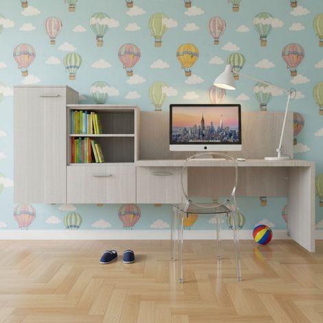 Angolo studio con scrivania parzialmente sospesa e libreria - Design moderno e personalizzabile - Rovere rock
