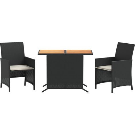 Maison Exclusive - 3-tlg. Bistro-Set mit Kissen Schwarz Poly Ratt