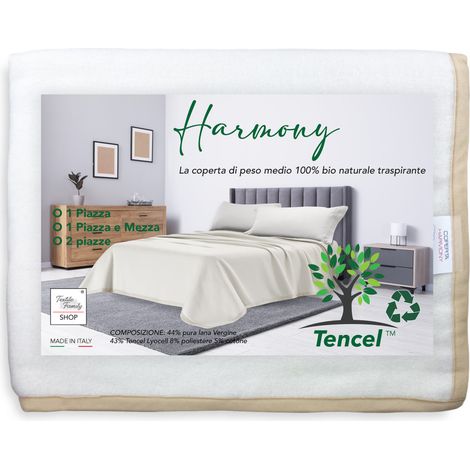COPERTA HARMONY Peso Medio in PURA LANA VERGINE E TENCEL estratto da Eucalipto e Faggio 1 PIAZZA