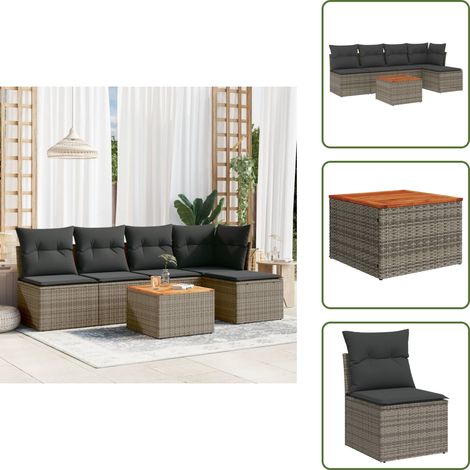 6-tlg. Garten-Sofagarnitur mit Kissen Grau Poly Rattan - Gartenmöbel Set - Esszimmergarnitur Außen - Lounge Möbel - Rattan Gartenmöbel - Outdoor Möbel (1/5)