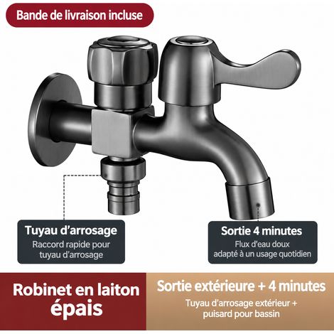 Robinet d'extérieur double commande antigel 1/2 pouce épaissi gris fusil gris réf 6504 150 g – Livraison gratuite