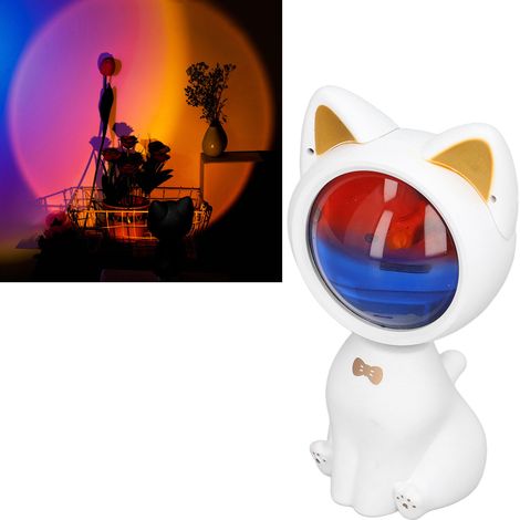 Miniatur-Tischlampe mit 360°-Drehfunktion, niedlichem weißen Katzenmotiv, stimmungsvollem Nachtlicht und USB-Ladefunktion. (1/5)