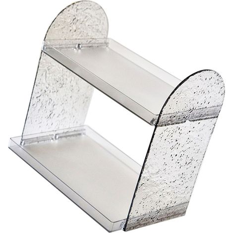 Rangeur de bureau 2 niveaux transparent gris - Plateau organisateur double couche pour rangement de stylos et cosmétiques (1/5)