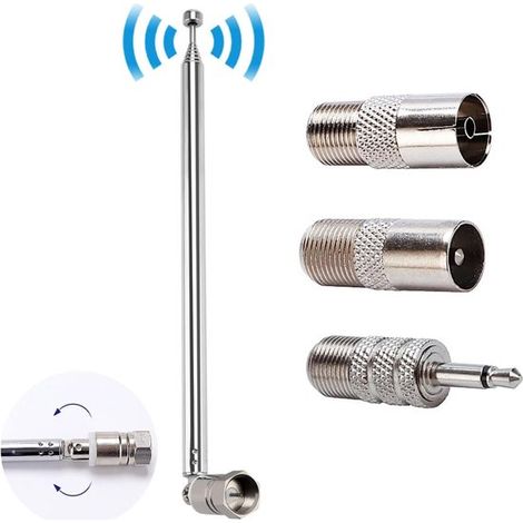 Teleskop-Antenne für FM/DAB-Radios, 75 cm – F-Stecker mit 3 Adaptern – DAB-Antennen-Reparaturset – AV-Receiver – Universalantenne für AM/FM/DAB (1/5)
