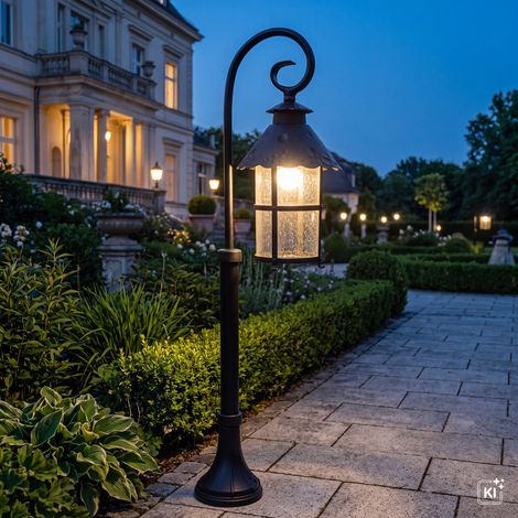 Stehlampe außen 86 cm E27 IP23 Schwarz Hof Haus Glas Metall Rustikal Stehleuchte (1/5)
