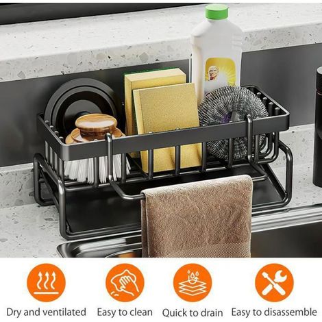 Organisateur Évier Inox Auto-Drain, Rangement Sous Évier Porte-Éponge Cuisine (1/5)