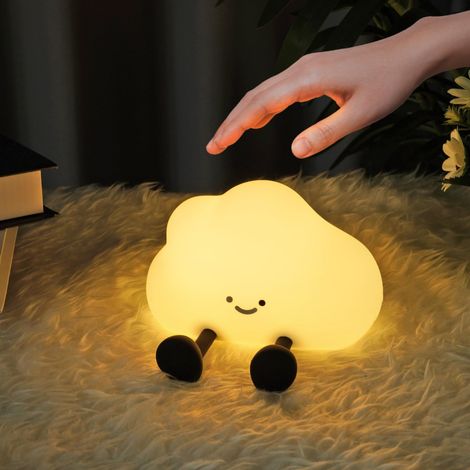 Veilleuse Enfant Bébé, Mignon Veilleuse Rechargeable USB, Silicone Lampe de Chevet Tactile, 3 Modes Luminosité avec 30 Minutes Minuterie, Deco Chambre Bébé (Nuage) (1/5)