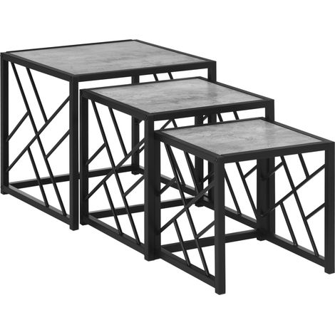 Nesting Coffee Tables, Set of 3 Square Side Tables with Black Metal Frame, for Living Room, Bedroom Office, Grey (1/5)