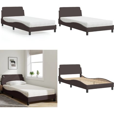 Bett mit Matratze Dunkelbraun 100x200 cm Stoff - Schlafzimmermöbel - Doppelbett - Boxspringbetten - Lattenrost - Matratzen - Home & Living (1/5)