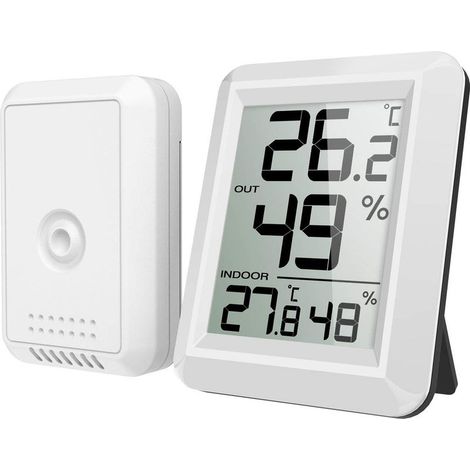 Thermomètre Intérieur et Extérieur, Thermomètre Connecté avec Capteur Extérieure sans Fil, Thermomètre Hygrometre Numérique avec Grand Ecran LCD, Commutateur ℃/℉, pour Bureau, Maison, Chambre (1/5)