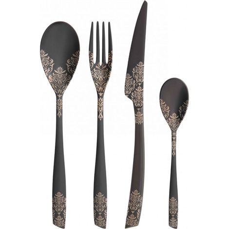 Conjunto de 24 piezas en caja Galería negra Pvd Sandblasted Riviera Dévoré Black Diamond Bugatti