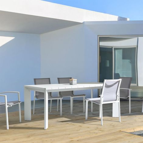 Tisch "Atlantic" aus Aluminium mit Platte für Garten und Veranda 188 cm -Weiß / Tisch + 6 Sesseln (1/4)