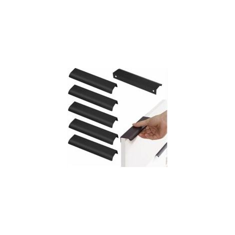 Ede Poignées de meuble, 128 mm, invisibles, poignées de porte noir mat, profilé aluminium, poignée intégrée pour meuble de cuisine, tiroir, noir (1/5)