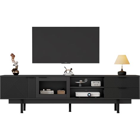 TV-Lowboard Fernsehschrank mit 2 Türen und 2 Schubladen für TV bis 80 Zoll Schwarz 200 x 40 x 50,5 cm - PANGIVO (1/5)