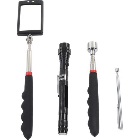 Magnetisches Teleskop-Hebewerkzeug-Set, 360° drehbarer quadratischer Inspektionsspiegel, 20-Pfund- und 1,5-Pfund-Stangen, flexible LED-Taschenlampe, 4-teilig (1/5)