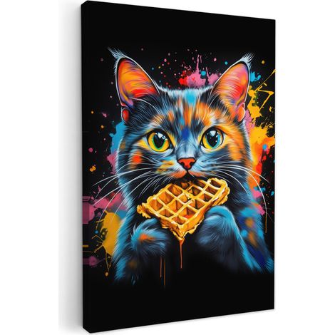 CUADRO EN LIENZO Gato - Graffiti - Colorido - Gofre - Comida Decoracion Pared Salon 20x30 cm