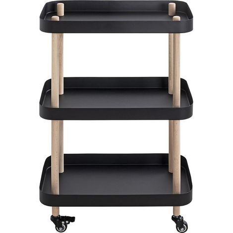 Chariot de service, desserte en bois coloris naturel et métal noir -longueur 50 x profondeur 30 x hauteur 76 cm (1/5)