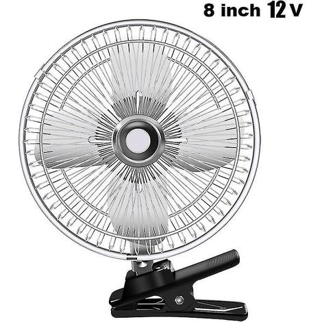Elektrischer 12/24-V-Sommerventilator für Auto, Transporter und Haushalt, 2 Geschwindigkeitsstufen, mit Klemme, für LKW und andere Fahrzeuge. Farbe: Schwarzer Stahl, 15 cm (6 Zoll) bis 20 cm (8 Zoll).