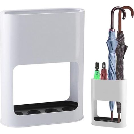Porte Parapluie, 22 x 9 x 28 cm Petit Porte Parapluies Organiseur, Design Minimaliste Parapluies Organiseur 4 Fentes, avec Bac D'égouttement Amovible, pour La Décoration de La Maison, Du Bureau, Blanc (1/5)