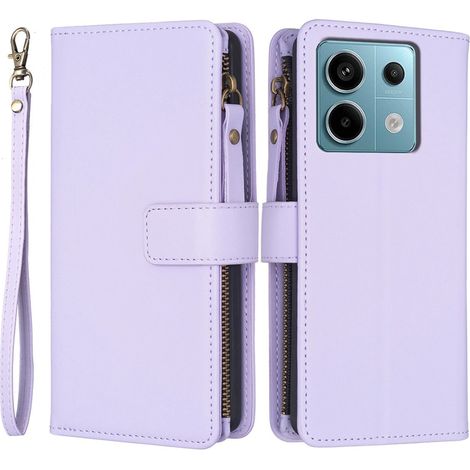 Funda tipo libro para Xiaomi Redmi Note 13 Pro 4G / Poco M6 Pro 4G, con bolsillo tipo cartera con cremallera, color morado. (1/5)