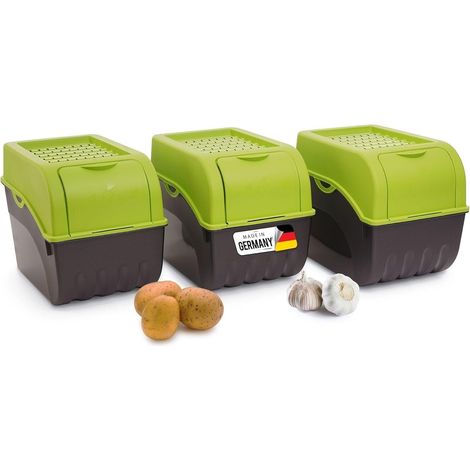 Boîte de rangement pommes de terre 3x9L verte empilable