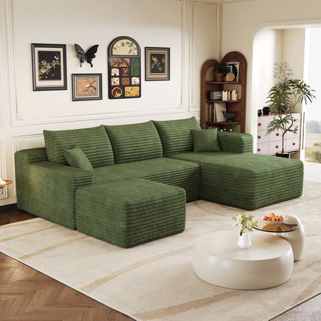 Sofá rinconero de 241 cm en tejido verde, estilo moderno minimalista, sin montaje OKMYHOME (1/5)