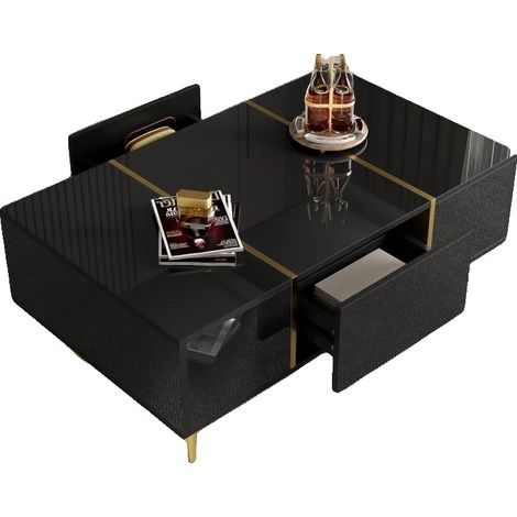 Couchtisch, modernes Hochglanzdesign, praktischer Platz unter dem Tisch, schwarz (1/2)