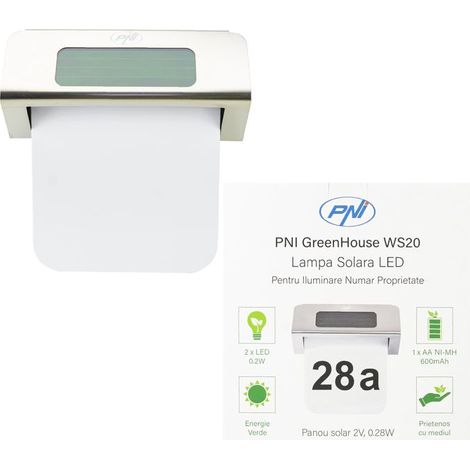 Lampe solaire LED - PNI GreenHouse WS20 - Batterie 600 mAh - Fixation murale - IPX3 (1/4)