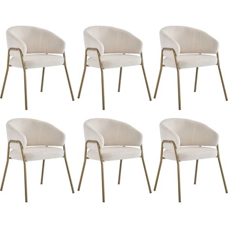 Silla de comedor blanca de borreguillo con patas doradas, pack de 6 (1/5)