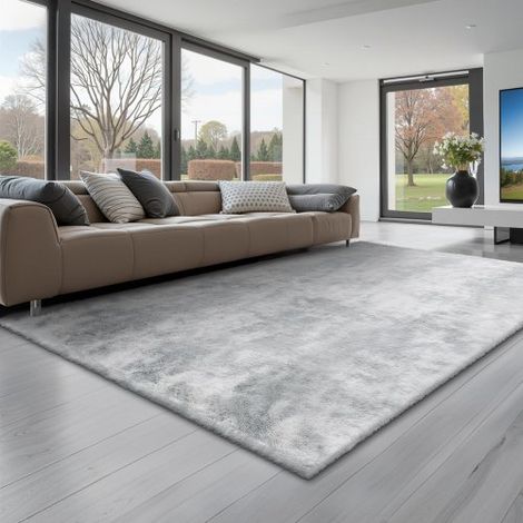 Alfombra de Pelo Largo, Mullida y de Triple Capa, Forma Rectángulo, Ideal para Salón, Dormitorio e Invernadero, Suave y sin Pelusa, Antideslizante, Mezcla de Grises, 2743 x 1829 x 42 mm (1/5)