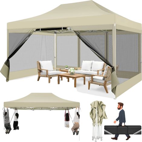 Gazebo, design impermeabile, protezione dagli insetti, color kaki (1/2)
