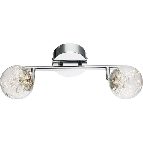Plafonnier spot LED Plafonnier LED 2 flammes Plafonnier deux spots, boules de verre orientables avec guirlande lumineuse, 2x LED 3,5W 350Lm blanc chaud, L 30 cm (1/5)