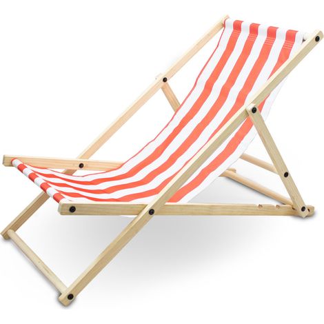 Liegestuhl Sonnenliege Gartenliege Holzliege Strandliegestuhl Campingstuhl Holz Klappbar (Rot/Weiß Gestreift)